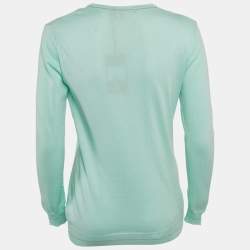 Pre Owned Roberto Cavalli Blue Cotton V-Neck Long Sleeve Sweater XXL