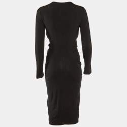 Pre Owned Roberto Cavalli Black Jersey Ruched Bodycon Dress M