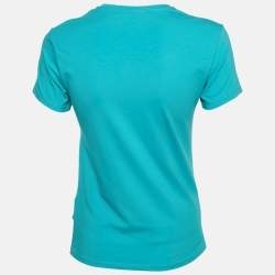 Pre Owned Roberto Cavalli Blue Logo Print Jersey T-Shirt M