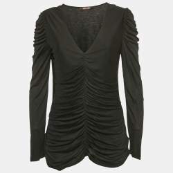Roberto Cavalli Black Ruched Jersey Top L