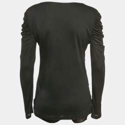 Roberto Cavalli Black Ruched Jersey Top L
