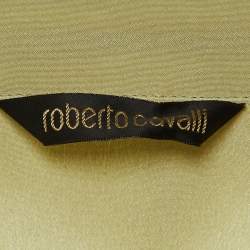 Pre Owned Roberto Cavalli Green Silk Button Front Shirt L