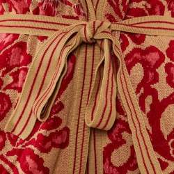 Pre Owned Roberto Cavalli Beige/Red Floral Jacquard Knit Detachable Fur Collar Cardigan M