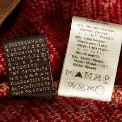 Pre Owned Roberto Cavalli Beige/Red Floral Jacquard Knit Detachable Fur Collar Cardigan M