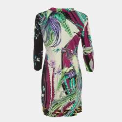 Pre Owned Roberto Cavalli Purple Abstract Floral Print Jersey Knotted Mini Dress L