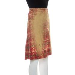 Roberto Cavalli Multicolor Faded Houndstooth Print Denim Skirt S