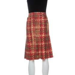 Roberto Cavalli Multicolor Faded Houndstooth Print Denim Skirt S