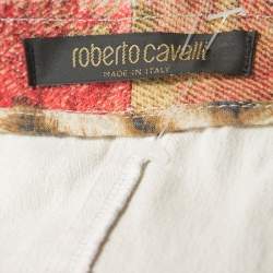 Roberto Cavalli Multicolor Faded Houndstooth Print Denim Skirt S
