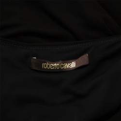 Roberto Cavalli Black Knit Serpent Brooch Detail Short Sleeve Top S