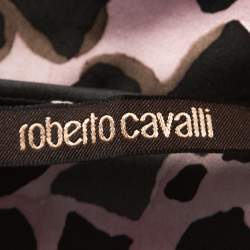 Pre Owned Roberto Cavalli Pink and Grey Animal Print Silk Midi Skirt M