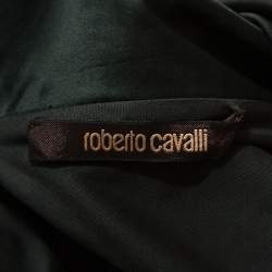 Pre Owned Roberto Cavalli  Dark Green Stretch Knit Flared Bottom Draped Midi Dress L