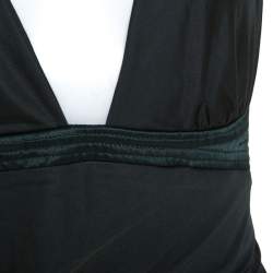 Pre Owned Roberto Cavalli  Dark Green Stretch Knit Flared Bottom Draped Midi Dress L