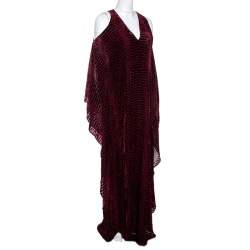 مملوكة مسبقًا قفطان روبرتو كافالي أكتاف مكشوفة قطيفة ديفرو عنابي S