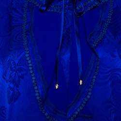 فستان قفطان روبرتو كافالي حرير أزرق مكشكش مقاس كبير (لارج)