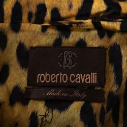 Pre Owned Roberto Cavalli Yellow Animal Print Synthetic Trench Coat L