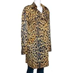 Pre Owned Roberto Cavalli Yellow Animal Print Synthetic Trench Coat L