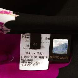 Pre Owned Roberto Cavalli Black & Fuschia Floral Printed Silk Pleated Mini Dress M