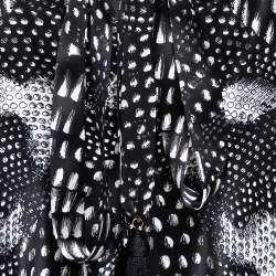 Pre Owned Roberto Cavalli Monochrome Printed Silk Pants M 