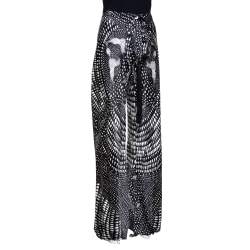 Pre Owned Roberto Cavalli Monochrome Printed Silk Pants M 