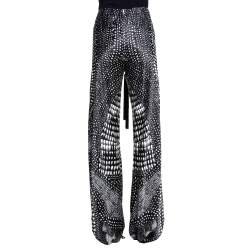 Pre Owned Roberto Cavalli Monochrome Printed Silk Pants M 