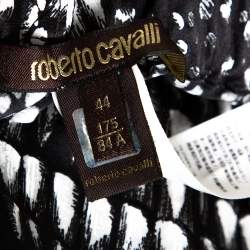 Pre Owned Roberto Cavalli Monochrome Printed Silk Pants M 