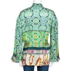 Pre Owned Roberto Cavalli Green Floral Paisley Printed Silk Blouse M 