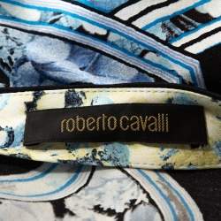 Pre Owned تنورة روبرتو كافالي ماكسي ممزقة حرير طباعة زهور زرقاء L