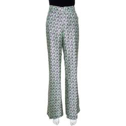 Pre Owned Roberto Cavalli Pastel Green Floral Printed Silk Wide Leg Trousers L 