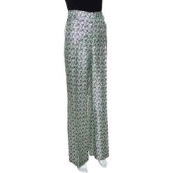 Pre Owned Roberto Cavalli Pastel Green Floral Printed Silk Wide Leg Trousers L 