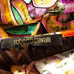 Pre Owned بلوزة روبرتو كافالي حرير مورد مطبوع متعدد الألوان شفافة مقاس كبير (لارج)