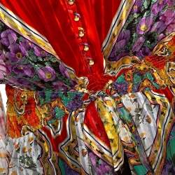 Pre Owned بلوزة روبرتو كافالي حرير مورد مطبوع متعدد الألوان شفافة مقاس كبير (لارج)