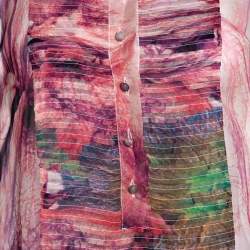 مملوكة مسبقًا Roberto Cavalli Pale Pink Printed Silk Pleated Sheer Blouse M