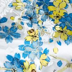 Pre Owned Roberto Cavalli White Floral Printed Stretch Silk Button Front Shirt L