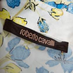 Pre Owned Roberto Cavalli White Floral Printed Stretch Silk Button Front Shirt L