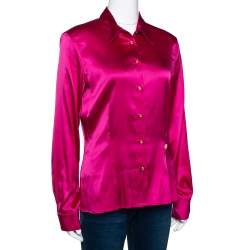 Pre Owned قميص روبرتو كافالي حرير سترتش وردي بأزرار أمامية مقاس كبير (لارج)