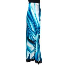 Pre Owned Roberto Cavalli Blue Printed Silk Satin Mermaid Maxi Skirt L 