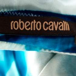 Pre Owned Roberto Cavalli Blue Printed Silk Satin Mermaid Maxi Skirt L 