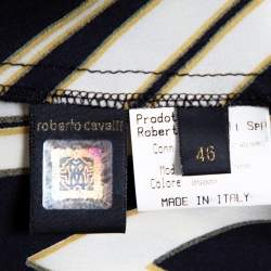 Pre Owned Roberto Cavalli Black Optical Print Silk Satin Maxi Skirt L