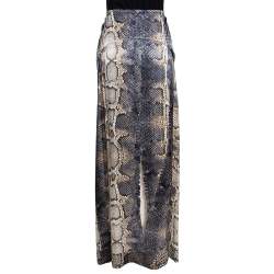 مملوكة مسبقًا Roberto Cavalli Grey Snake Print Silk Stud Embellished Maxi Skirt L
