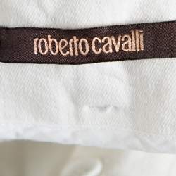 Pre Owned بنطلون جينز روبرتو كافالي دينم أبيض مطبوع واسع مقاس كبير (لارج)