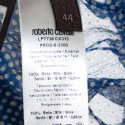 Pre Owned بلوزة قفطان روبرتو كافالي حرير شفاف مطبوع أزرق مورد مقاس متوسط (ميديوم)