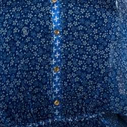 Pre Owned بلوزة قفطان روبرتو كافالي حرير شفاف مطبوع أزرق مورد مقاس متوسط (ميديوم)