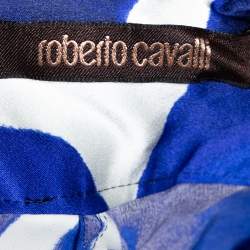 مملوكة مسبقًا تنورة ماكسي روبرتو كافالي حرير أزرق مطبوع واسع مقاس كبير (لارج)