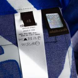 مملوكة مسبقًا تنورة ماكسي روبرتو كافالي حرير أزرق مطبوع واسع مقاس كبير (لارج)