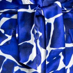 مملوكة مسبقًا تنورة ماكسي روبرتو كافالي حرير أزرق مطبوع واسع مقاس كبير (لارج)