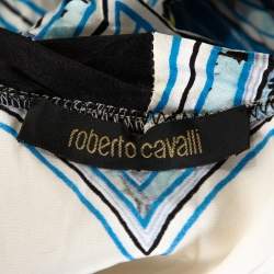 مملوكة مسبقًا Roberto Cavalli Blue Abstract Printed Semi Plisse Silk Sleeveless Top L