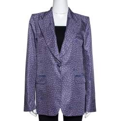 Roberto Cavalli Purple Floral Print Silk Tailored Jacket L