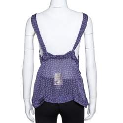 مملوكة مسبقًا توب روبرتو كافالي كاميسول حرير شفاف بنفسجي مطبوع مقاس متوسط - ميديوم