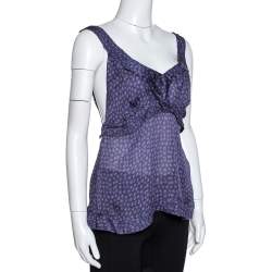 مملوكة مسبقًا توب روبرتو كافالي كاميسول حرير شفاف بنفسجي مطبوع مقاس متوسط - ميديوم