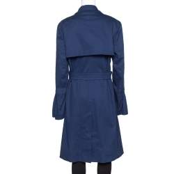 Pre Owned Roberto Cavalli Midnight Blue Cotton Double Breasted Belted Coat L
